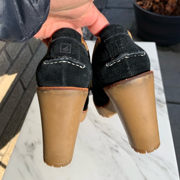 Sperry Top Sider Darlington Women's Sz 8 Suede Leather Loafer Pump Black Brown - Picture 3 of 8